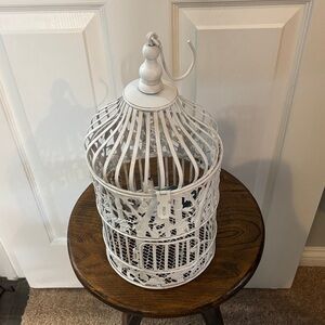 Elegant White Decorative Birdcage With Three Ceramic Birds